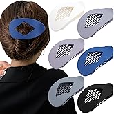 Atoden Large Flat Round Hair Clips Oval Claw Clips for Thick Medium Thin Hair 6Pcs Non Slip Strong Hold Barrettes Duckbill Accessories for Women Girls Matte Solid Color Grey Blue
