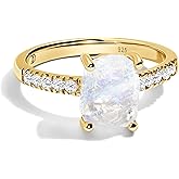 Moon Magic - Authentic Rainbow Moonstone Ring/Real 925 Sterling Silver - 18k Rose Yellow Gold June Birthstone Rings for Women