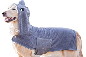 BoxDog Wearable Microfiber Dog Towel with Monster or Shark Hoodie | Soft Dog Bathrobe (Medium, Grey Shark)