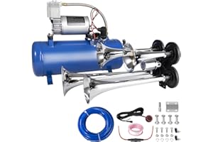 AOLIHAN 180db Train Horn Kit with 150 PSI Air Tank, Four Trumpet Air horns for Truck, Jeep, Pickup, SUV with 1.6 Gallon Air Compressor Can (Silver truck horn kit)