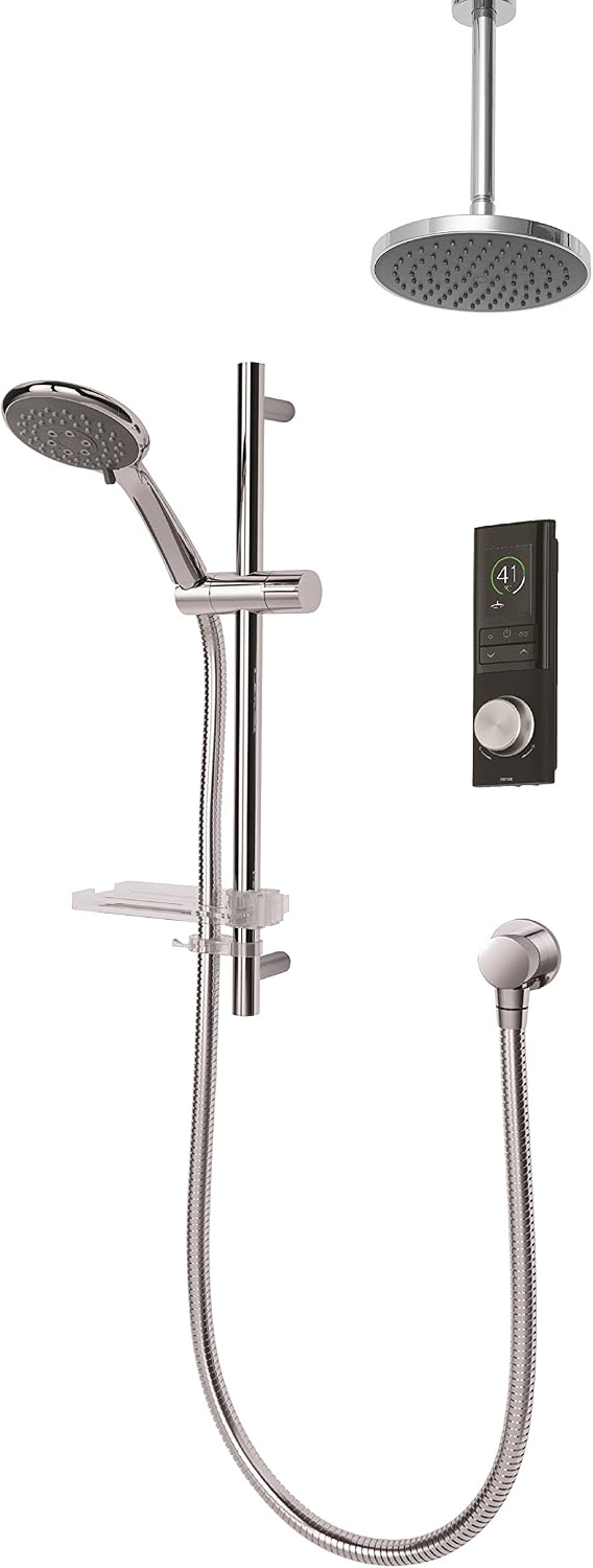 Triton HOME Digital Mixer Shower - Circular - 2 Outlet All-in-One Ceiling Pack with Riser Rail (Pumped), Black