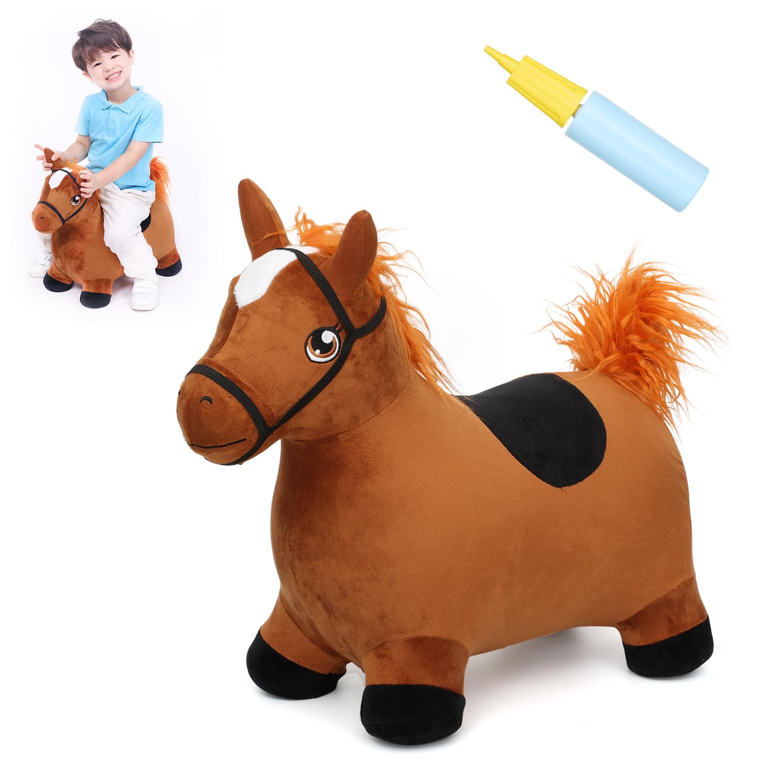 INPANY Bouncy Horse Hopper Toys, Toddler Plush Bouncing Farm Animal, Inflatable Jumping Hopping Horse, Kids Ride on Rubber Bouncer, Outdoor Indoor 2 3 4 Year Old Girls Boys Birthday Gifts