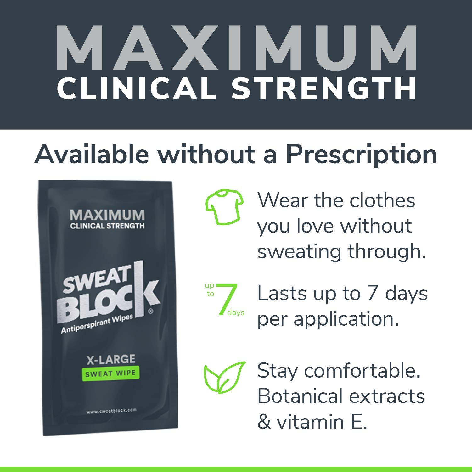 SweatBlock Maximum Strength Antiperspirant Sweat Wipes - For Excessive Sweat Protection - Extra Large - Up to 7 day protection per use - 10 Count - Unisex: Beauty