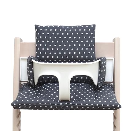 Blausberg Baby - Sitzkissen *41 FARBEN* Kissen Polster Set für Stokke Tripp Trapp Hochstuhl (Dunkelgrau Stern BESCHICHTET) - 