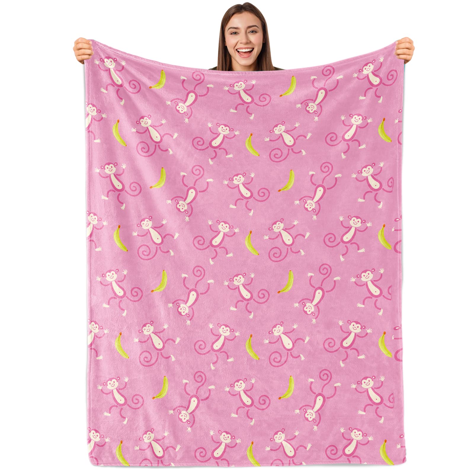 Sowide Pink Preppy Monkeys Blanket Gift for Girls Family Preppy Room Blanket Super Soft Plush Flannel Throw Blanket for Couch Bed Sofa 50''x60''