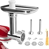 Metal Food Grinder Attachment for KitchenAid Stand Mixers Includes 2 Sausage Stuffer Tubes,Durable Meat Grinder Attachment fo
