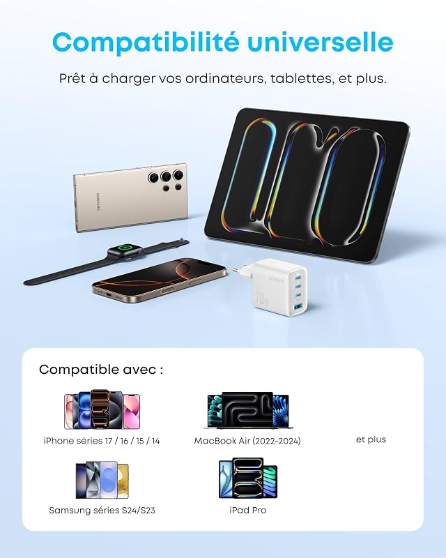 Zolo Chargeur 4 Ports avec Sortie Ultra-Rapide 70W