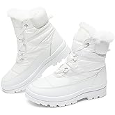 BABUDOG Womens Warm Fur Lined Mid-Calf Boots Waterproof Winter Snow Boots Non-slip Lace up Combat Boots