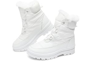 BABUDOG Womens Warm Fur Lined Mid-Calf Boots Waterproof Winter Snow Boots Non-slip Lace up Combat Boots