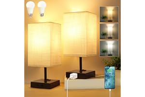 Dott Arts Table Lamp for Bedroom Set of 2,Minimalist Bedside Lamps with AC Outlets，Night Light 2700K 4000k 5000K Small Nightstand Lamps for Living Room Kids Room Office(Bulbs Included)