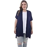 ZERDOCEAN Women's Plus Size Short Sleeve Lightweight Soft Printed Drape Cardigan with Pockets