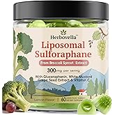 Broccoli Sprout Liposomal Sulforaphane Gummies – Sulforaphane Supplement 300mg with Glucoraphanin, White Mustard & Vitamin C for Antioxidant & Detox Support – Sugar-Free, Lemon Flavor, 60 Count