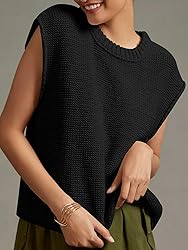 Saodimallsu Womens Sleeveless Crewneck Sweaters