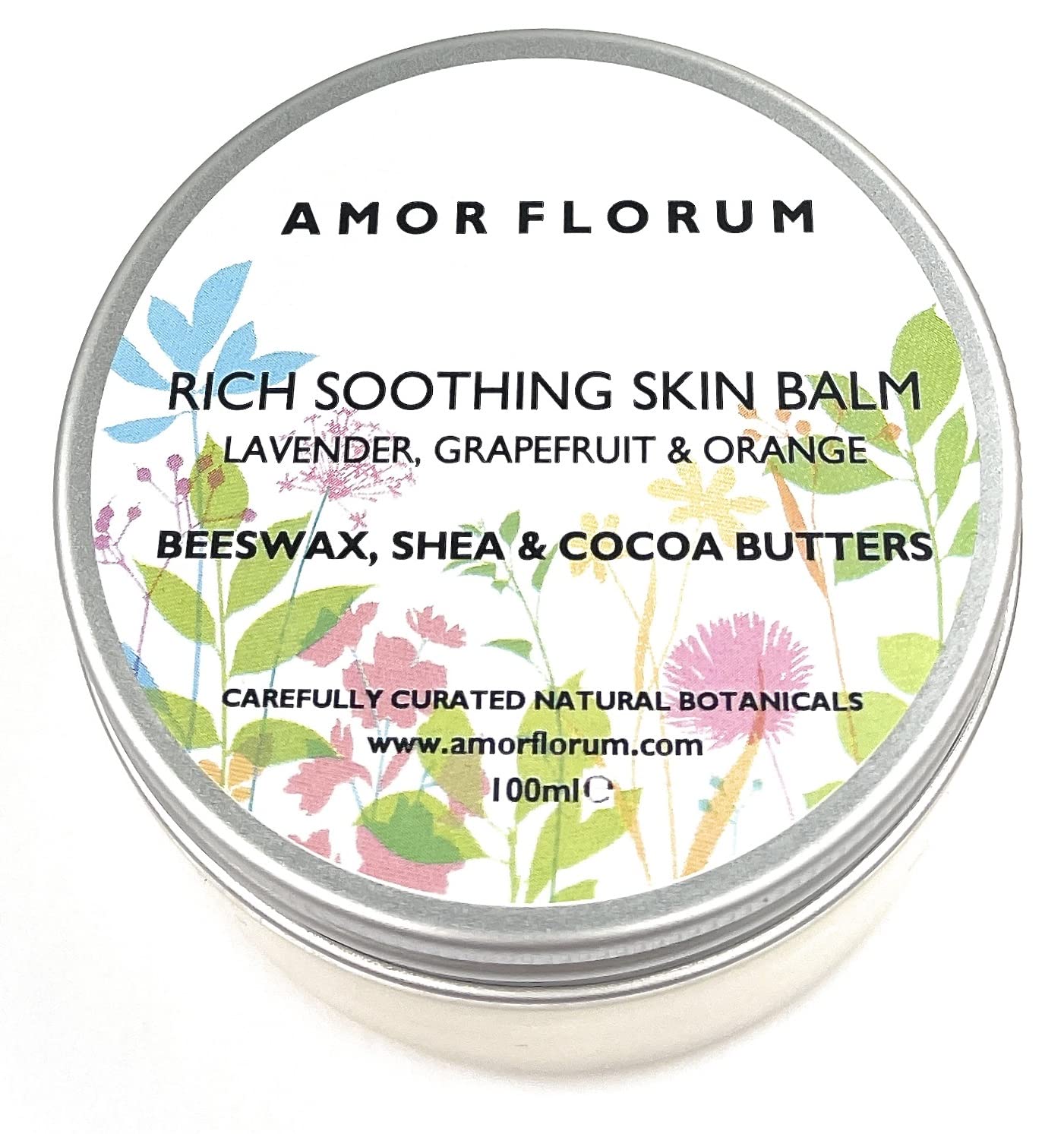 Amor Florum Botanical Body Balm – 100% Natural Shea & Beeswax Skin Food – Intensive Whole Body Moisturiser with Rosehip, Calendula & Lavender – 100ml Aluminium Tin