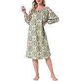 cheibear Womens Nightgown Long Sleeve Sleepwear Round Neck Tie Front Loungewear Nightshirt with Pocket
