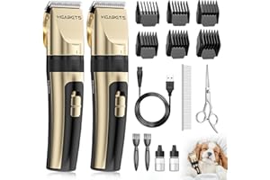 HEAPETS Dog Clippers for Grooming, 2 Pack Pet Hair Trimmers with 2 Speed Grooming Mode, Rechargeable, Cordless, Electric Quiet, Suitable for Dogs Cats (Gold)