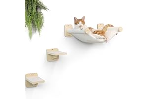 FUKUMARU Cat Wall Hammock with Two Steps Set, Modern Cat Climbing Shelves Furniture, Kitty Bed with Thickened Fabric for Slee