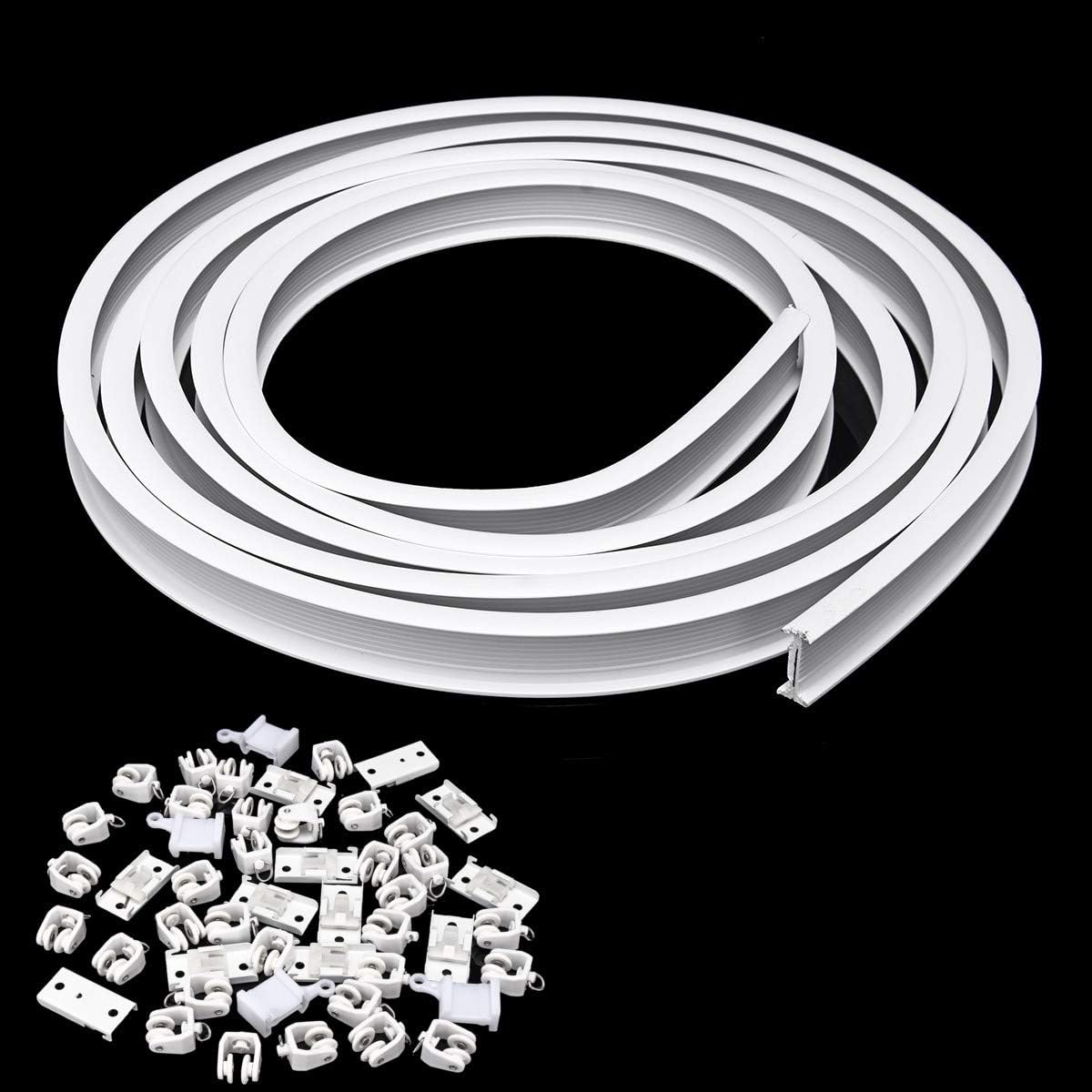 TOPWA 5 Meter Flexible Plastic PVC Curtain Track Runner Rail Wall Ceiling Mounted Fixing Hooks Shower Curtains Room Divider with Instruction Mounting Accessories Include White (Top clamping)