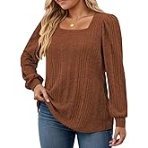 VISLILY Womens-Plus-Size-Long-Sleeve-Tops Cute Square Neck Lightweight Sweaters Casual Loose Fit Shirts Trendy Blouses Tunics