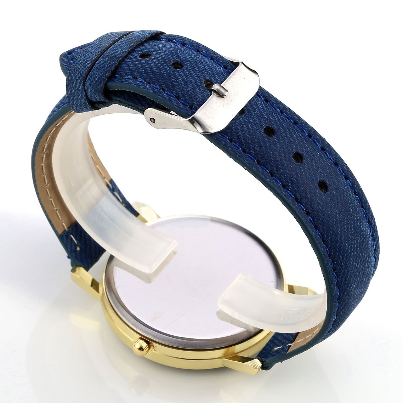 JSDDE Uhren,Fashion Cute Cartoon Einhorn Ananas Kaktus Armbanduhr Denim PU Lederband Damenuhr Kleid Quarz Uhr,Dunkelblau