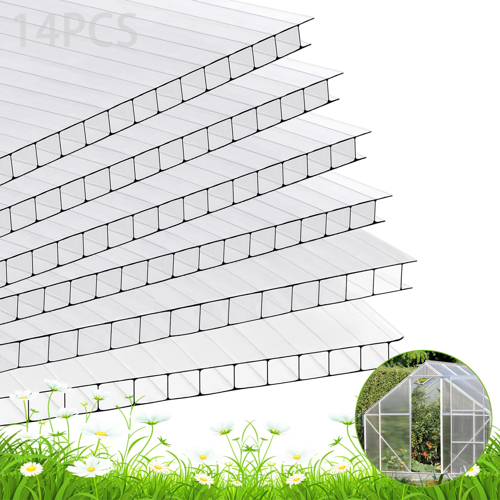 Polycarbonate Greenhouse Panels, Twin-Wall Polycarbonate Sheet, Clear Panels for Greenhouse,Outdoor Garden, Plant Stand Roof