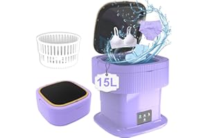 ABXKZ Portable Washing Machine, 15L Mini Washing Machine with Spin Dryer, Small Foldable Laundry Washer, Collapsible washer for Travel, Rv, Dorm, Capming, Apartment, Socks, Underwear, Baby Clothes, Purple