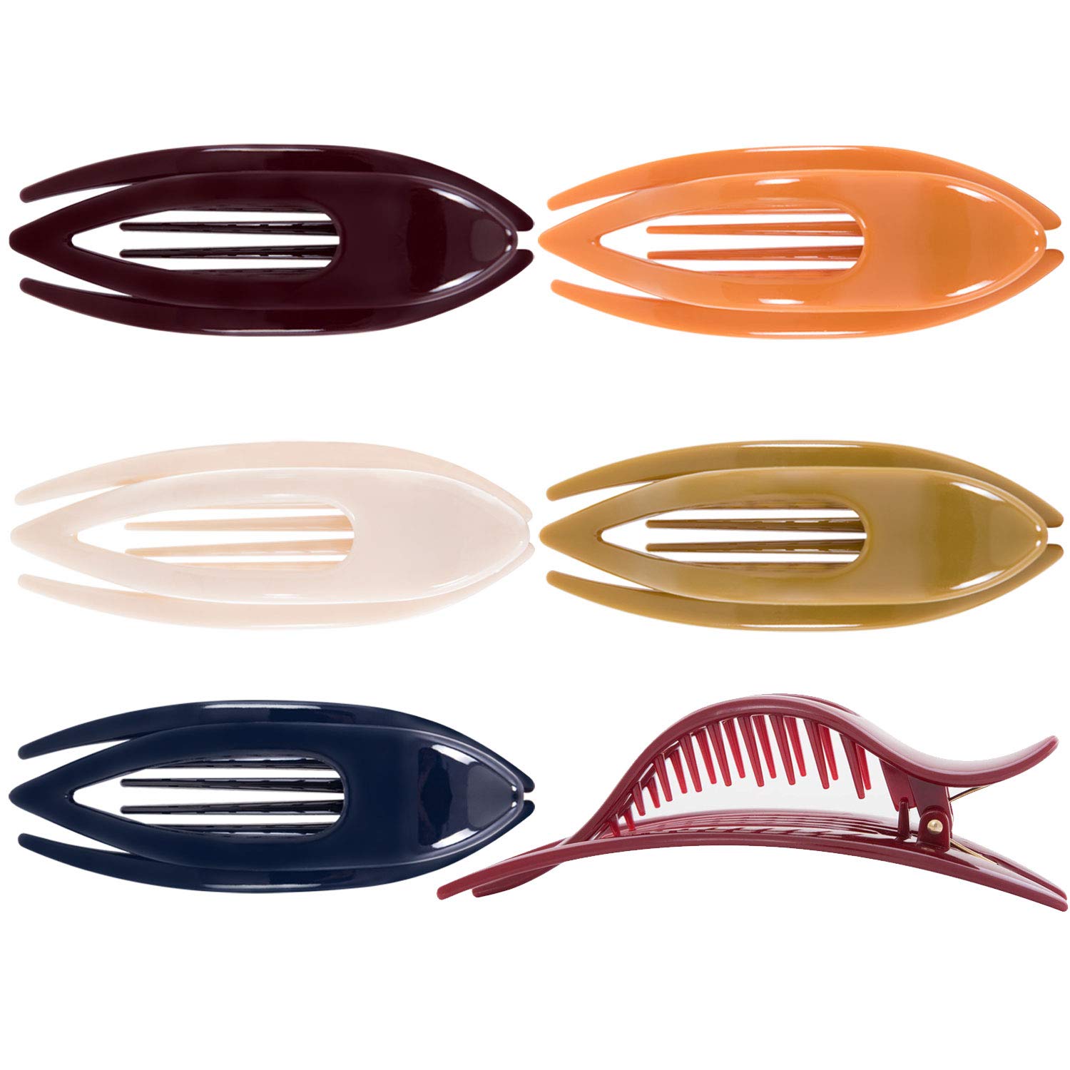 RC ROCHE ORNAMENT 6 Pcs Womens French Concord Curved Hair Clip No Slip Strong Grip Comfortable Hold Girls Ladies Beauty Accessory Pin Teeth Clamp, Large Classic Multicolor : Beauty