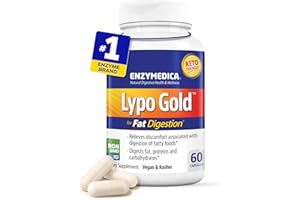 Enzymedica Lypo Gold, High Potency Lipase Digestive Enzymes for Fat Digestion, Supports Occasional Bloating Relief & Digestive Health, Keto-Friendly, Vegan, 60 Capsules
