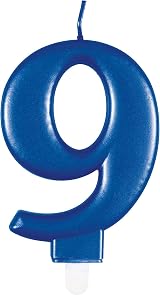 Unique Dazzling Metallic Blue Number 9 Birthday Candle 1 Pc Cake Topper
