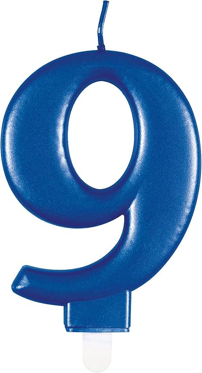 Unique Dazzling Metallic Blue Number 9 Birthday Candle 1 Pc Cake Topper