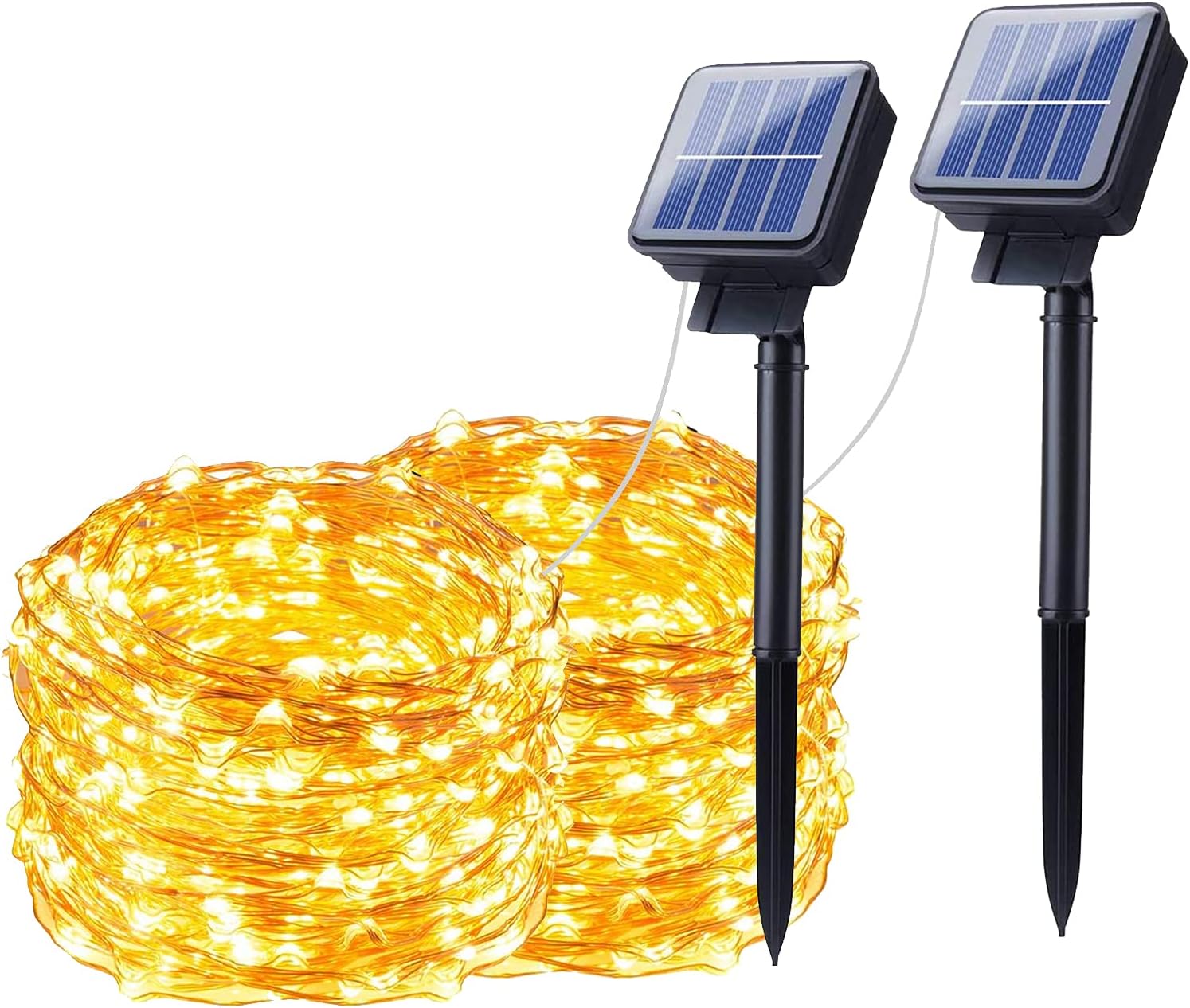 Solar String Lights Outdoor 2 Pack 33ft 100 Led Solar Powered Fairy Lights With 8 Modes Waterproof Solar Decoration Copper Wire Lights For Patio Yard Trees Christmas Wedding Party Warm White Amazon Com