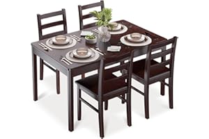 KKL Dining Table Set for 4, Compact Kitchen Table and Chairs for Home and Apartment, 5-Piece Farmhouse Wood Kitchen and Dining Room Table Set, Easy Assembly