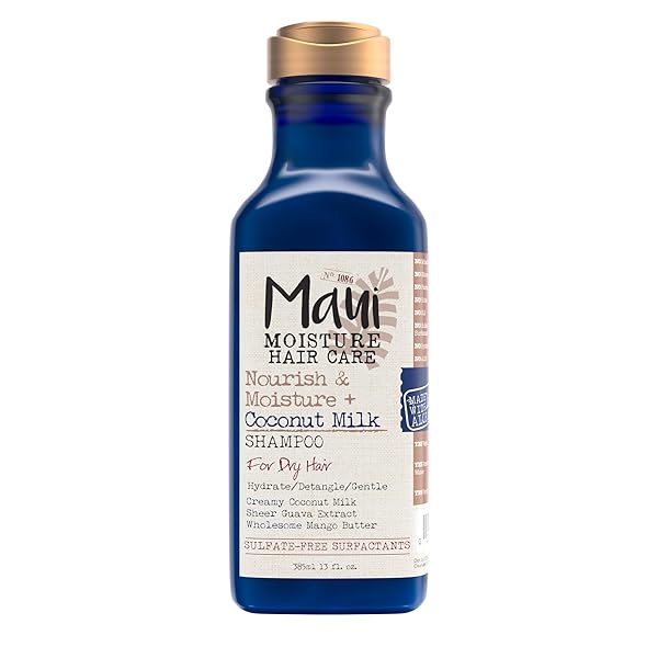 MAUI MOISTURE NOURISH & MOISTURE + COCONUT MILK SHAMPOO TO HYDRATE AND DETANGLE CURLY HAIR, LIGHTWEIGHT DAILY MOISTURIZING SHAMPOO, VEGAN, SILICONE & PARABEN-FREE, 13 FL OZ