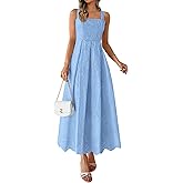 PRETTYGARDEN Womens Sleeveless Maxi Summer Dresses 2026 Hollow Out Eyelet Square Neck Ruffle Flowy Beach Vacation Sundress
