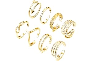 KOHOTA 12PCS 18K Gold Plated Adjustable Toe Rings for women Summer Beach Open Toe Rings Set Flower Arrow Tail Pinky Band Rings Barefoot Foot Jewelry