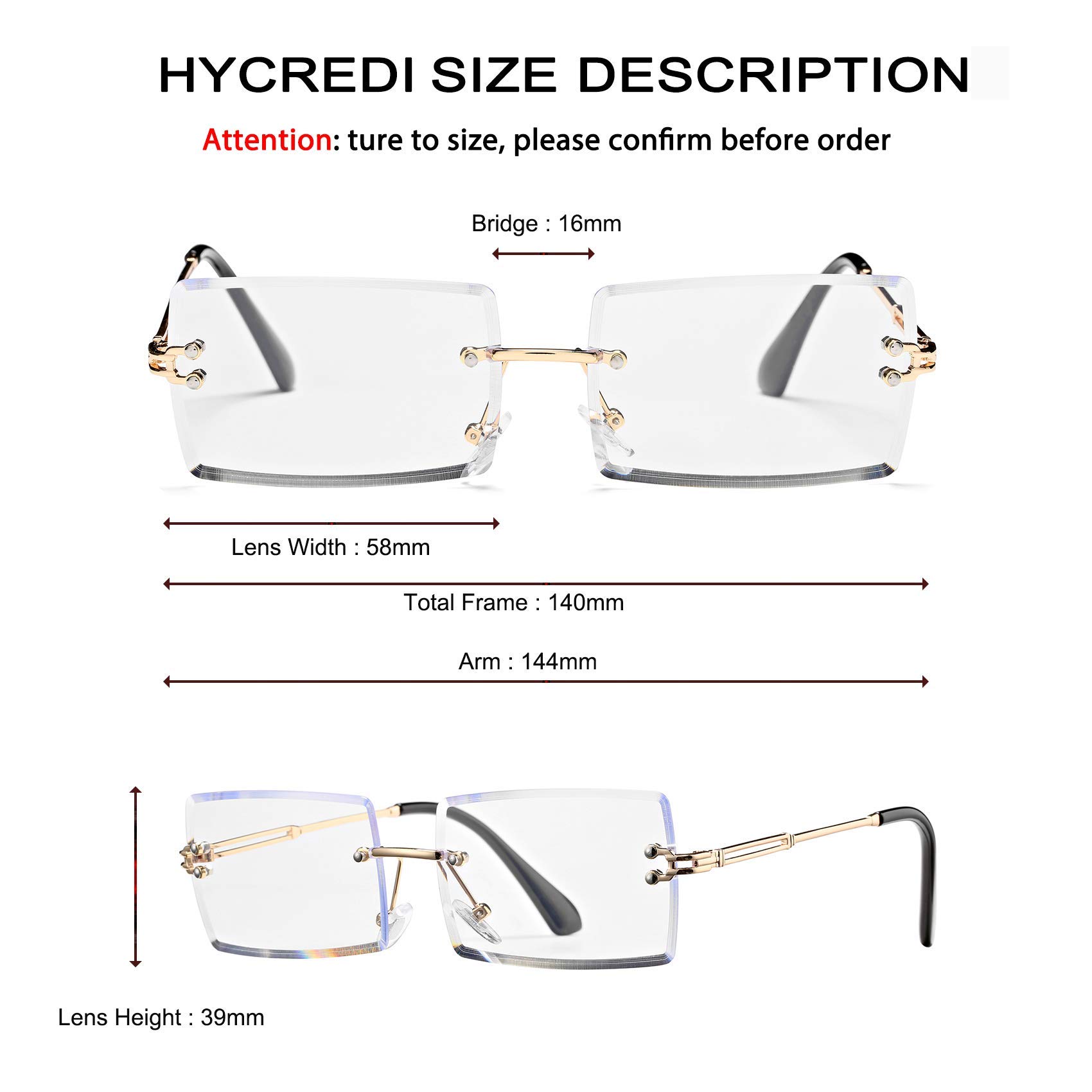 Rectangle Sunglasses for Men/Women Small Rimless Square Shade Eyewear