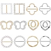 Molain 12PCS Scarf Ring Clip T-shirt Ties Clips for Women Clothes Corner Knotted Button Fashion Metal Round Circle Shirt Clip Buckle Clothing Ring Wrap Holder Side Waist Tightener Clips (Gold, Silver)