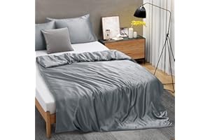 Ersmak 60" x 80" Duvet Cover for Weighted Blanket, Silky & Removable Satin Duvet Cover with Zipper & 8 Ties Secure Fastening, Grey