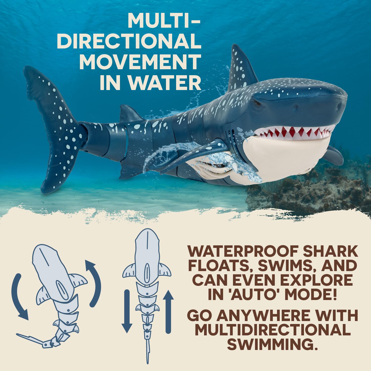 Terra by Battat - Remote Control Shark – Realistic Moving RC Shark Toy for Water Play & Swimming Pools – Fun RC Pool Ocean Lake Toys for Kids – Battery-Operated Floating Toy