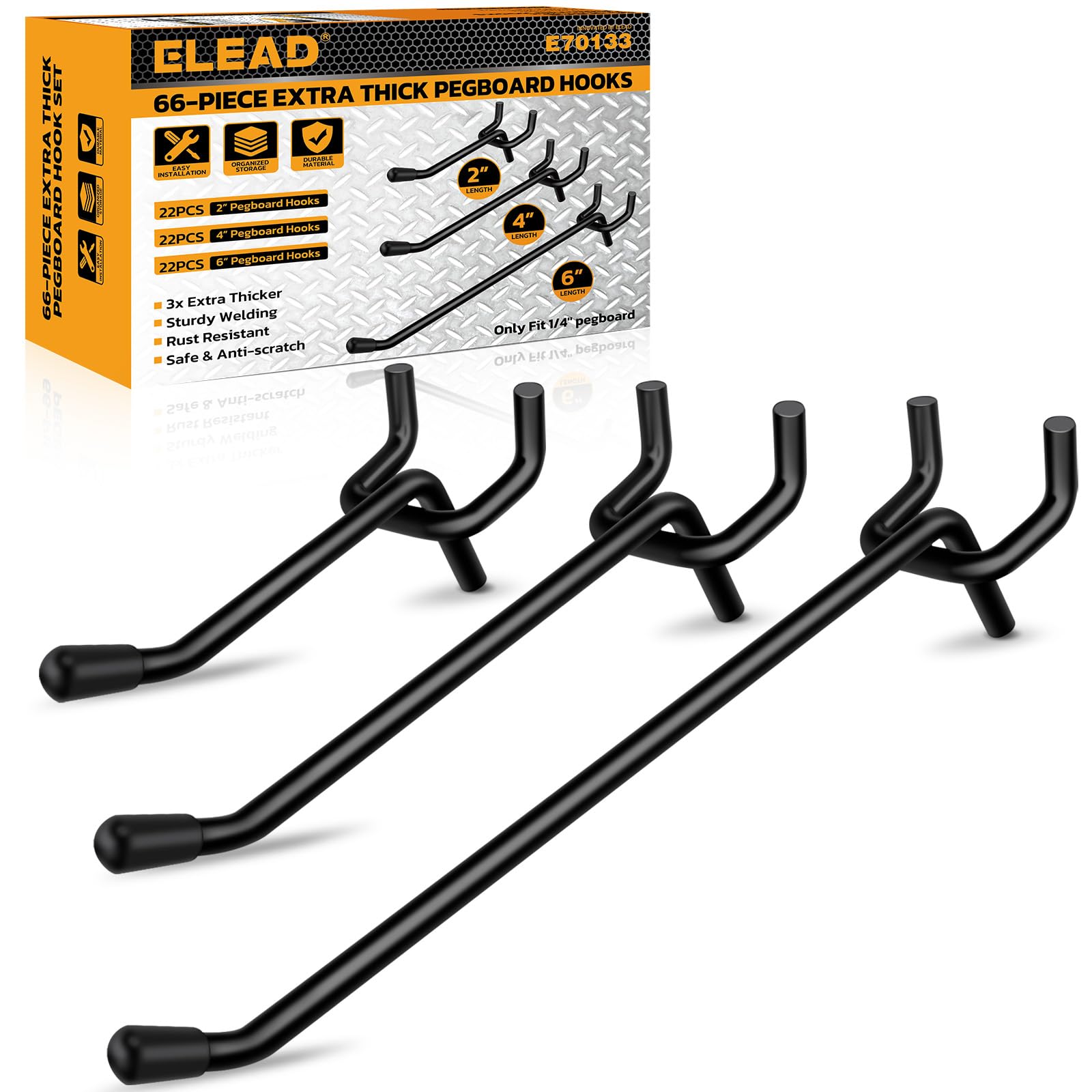 Photo 1 of ELEAD 66-Piece 2/4/6 Inch Extra Thick Pegboard Hooks, Heavy Duty Peg Board Organizer Accessories, Peg Board Tool Hangers Fit for 1/4" Pegboard Hanging Tools Garage, Workshop, and Craft Storage sealed