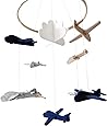 PRIZOM Airplane & Cloud Baby Crib Mobile - Grey, White & Navy Blue Nursery Decoration (Mobile Arm Not Included)