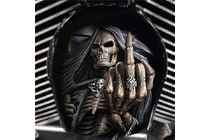 MOKUB Cowbell Horn Cover,Harley Custom Made Cowbell Horn Cover,Terrible Motorcycle Cowbell Horn Cover Decoration,Reaper Decoration,Halloween Motorcycle Decoration (Middle Finger Reaper)