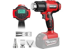 RAYLEEY Cordless Heat Gun for Milwaukee M18 Battery, 122℉-1022℉ Hot Air Gun with Digital LCD Display, Adjustable Temp & Air Flow, 4 Nozzles for Crafts, Shrinking PVC, Paint Stripping (No Battery)