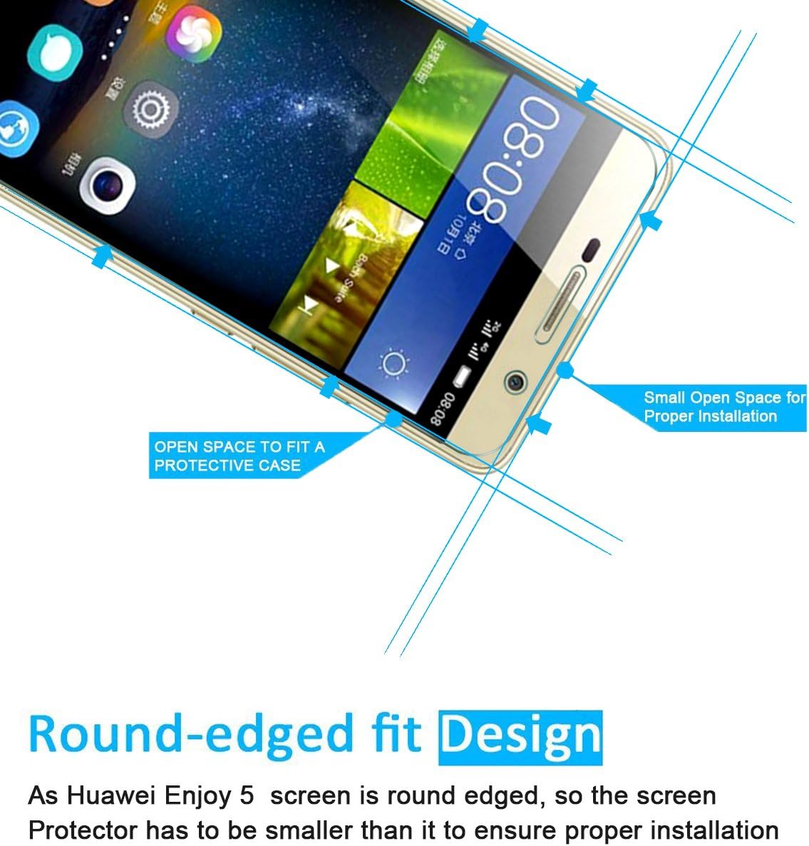 NEW'C Pack of 2, Glass Screen Protector for Huawei Enjoy 5, Anti-Scratch, Anti-Fingerprints, Bubble-Free, 9H Hardness - Image 4