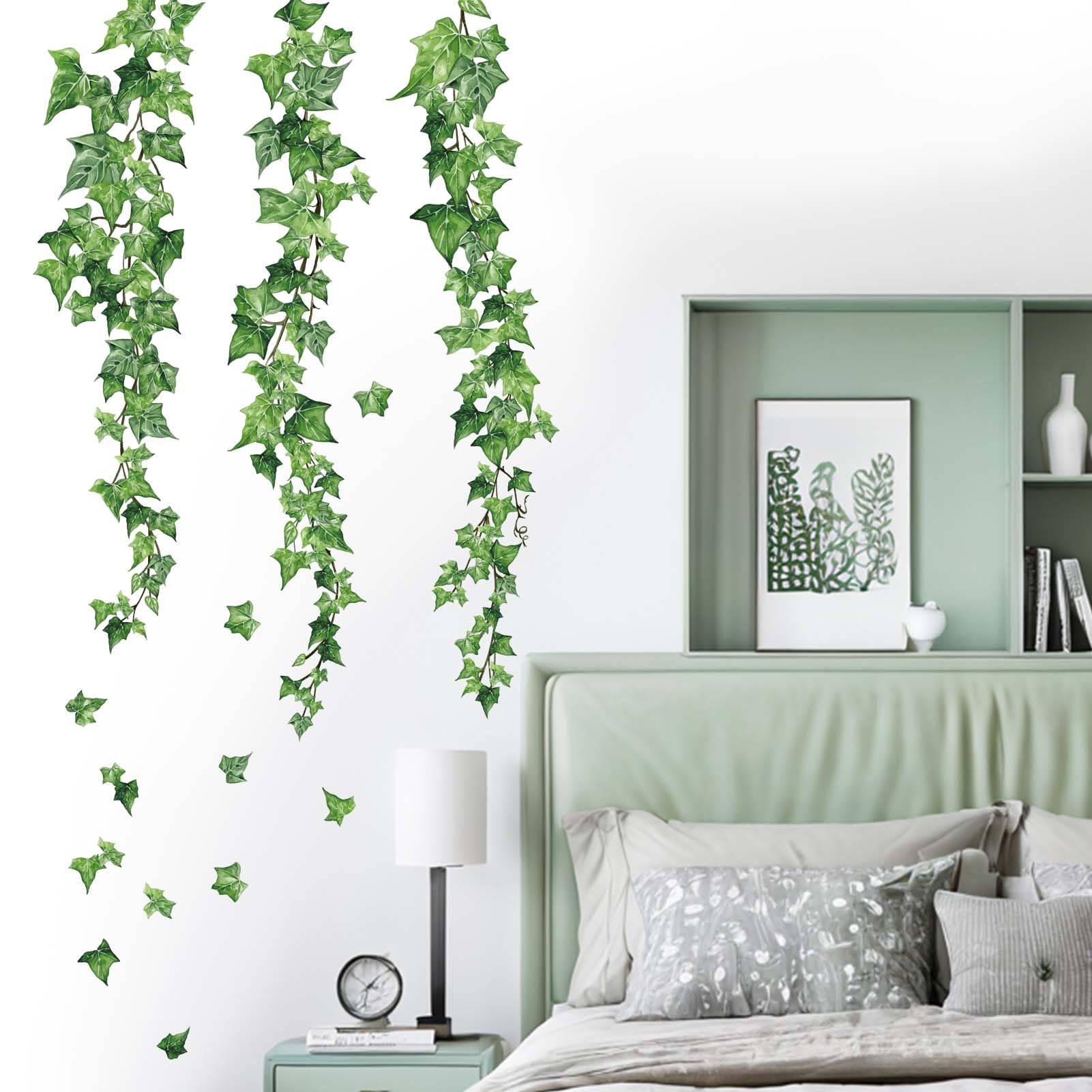 Hanging Ivy Wall Stickers for Bedroom: Peel and Stick Leaves Green Vine Tree Leaf Wall Decals - Living Room Bathroom Kitchen Office Nursery