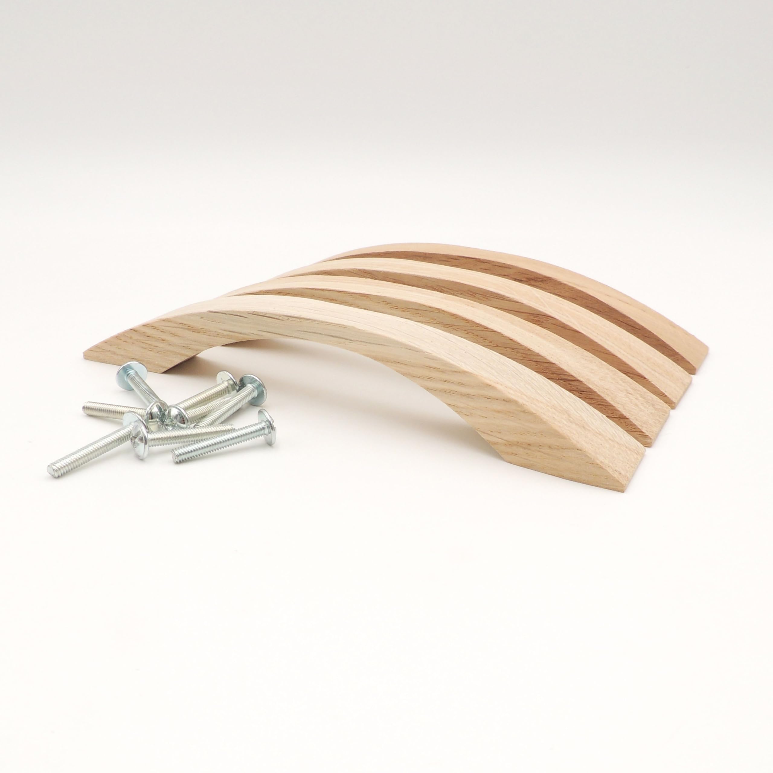 JOWE 4 Wooden Handles in Oak | Wood Kitchen Door Handles in Oak Made in Austria | Natural Oak, Screw Center Distance 128 mm