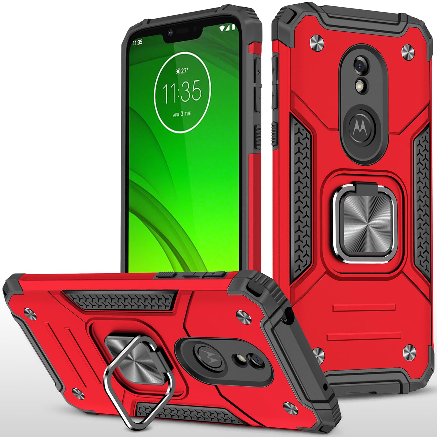 Photo 1 of for Moto G7 Power Case Military Grade Built-in Kickstand Case with Stand Holster Armor Heavy Duty Shockproof Cover Protective Case for Motorola Moto G7 Power Phone Case (Red)