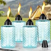 Table Torches for Outside Citronella 4 Pack, 12oz Table Torch Canister Outdoor Lighting, Refillable Torches for Yard,Patio &amp; Backyard Parties D&eacute;cor (Blue)