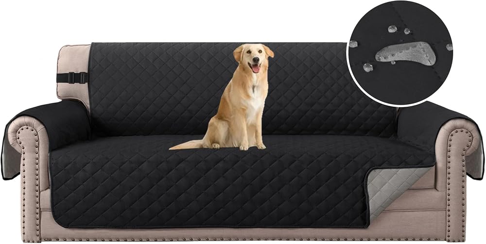 H.Versailtex Reversible Sofa Cover 3 Seater Water Resistant Black Gray