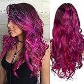 Sabosi Long Purple Ombre Curly Wig for Women Colorful Wig Cosplay Costume Wig Long Natural Loose Wavy for Halloween Costume Wig
